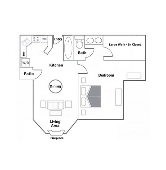 1 Bed 1 Bath Rendering