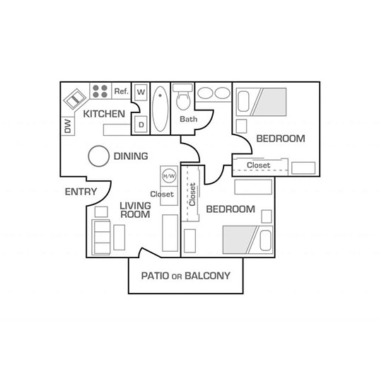 2 Bed 1 Bath Flat Rendering